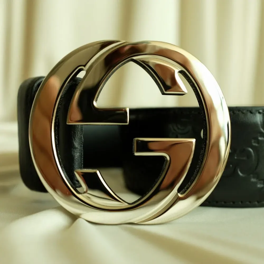 Gucci Interlocking G Belt - Black Leather, Silver Buckle, Size 95